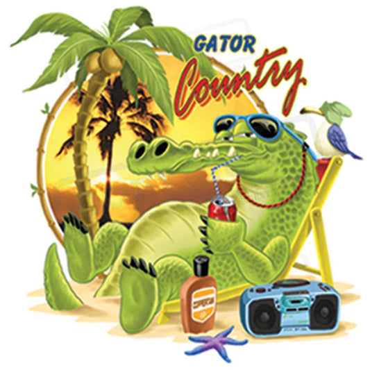 Relaxed Gator Beach Scene Transfer Design - Pack of 25