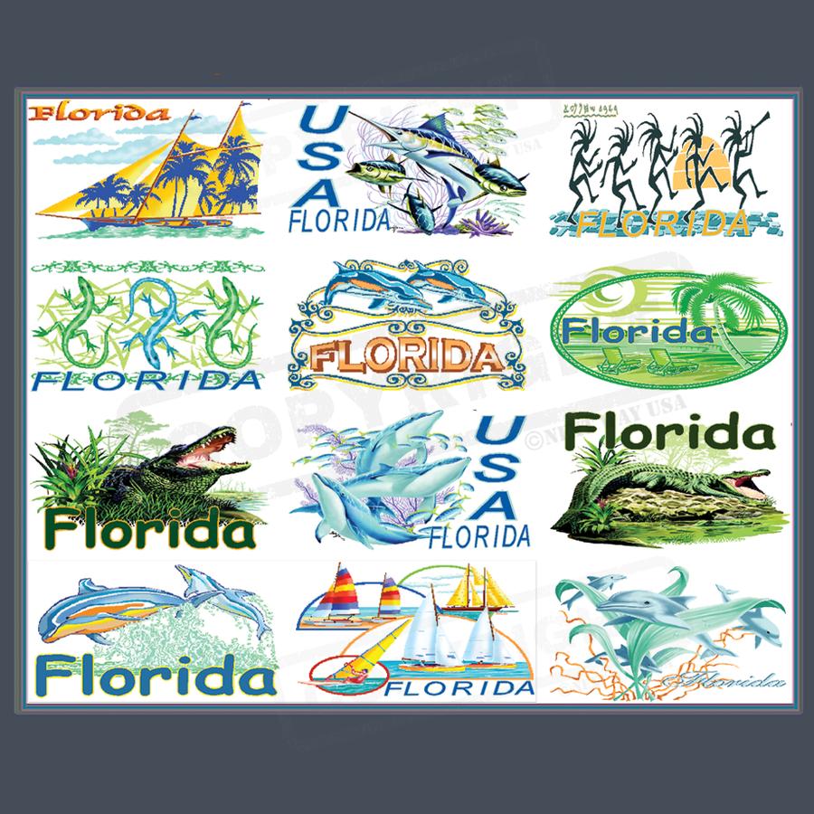 Vibrant Florida-Themed Screen Transfers Collection - Pack of 25