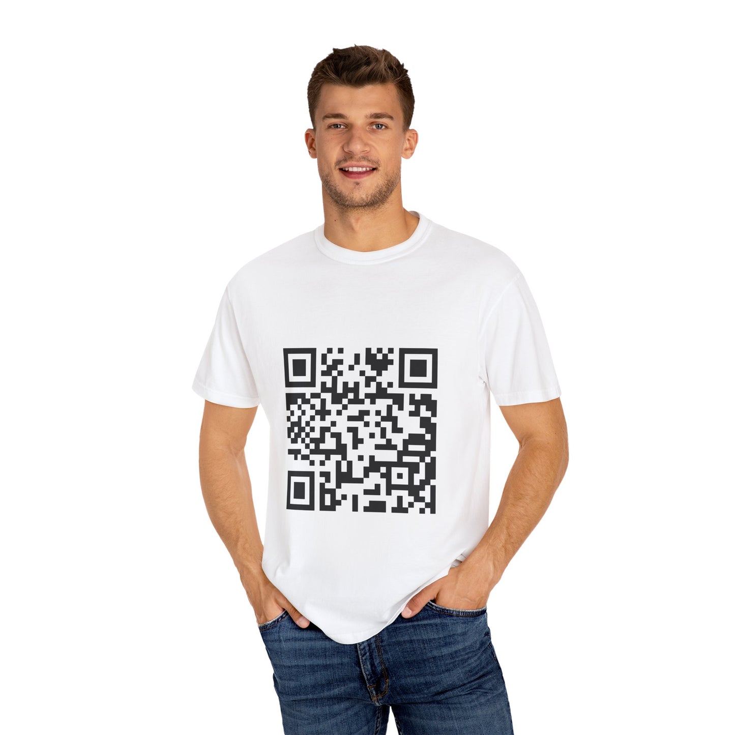 Unisex QR Code T-Shirt - Trendy Garment-Dyed Tee for Tech Lovers