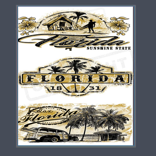 Vintage Florida Beach Vibes Transfer Design - Pack of 25