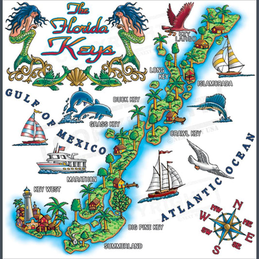 Vibrant Florida Keys Map Screen Transfer - Pack of 25