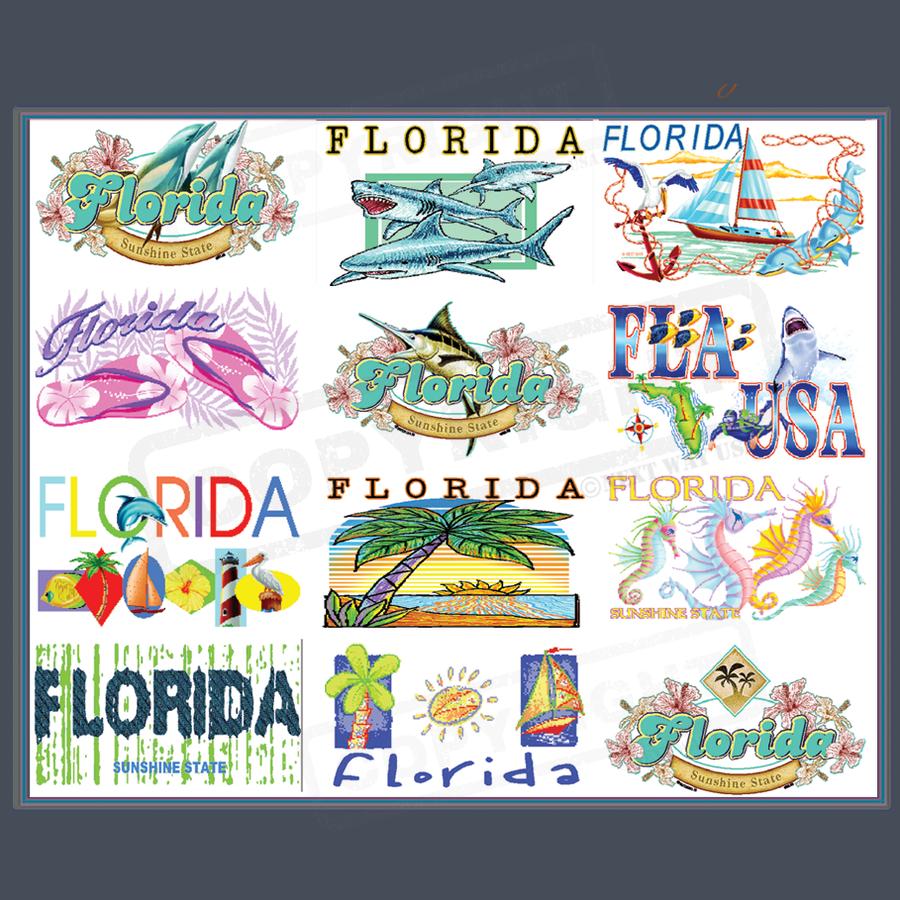 Vibrant Florida Screen Transfer Designs - Pack of 25