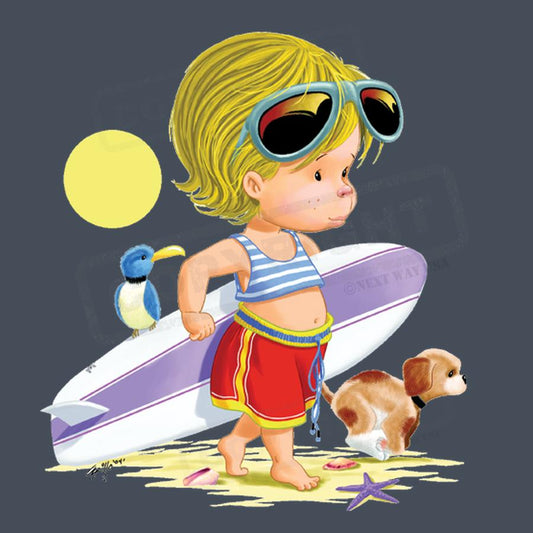 Cute Beach Kid with Surfboard Fun - Pack of 25