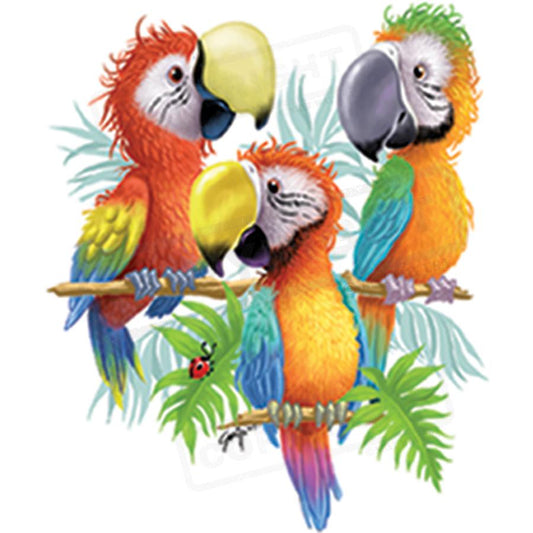 Vibrant Parrot Trio Screen Transfer - Pack of 25