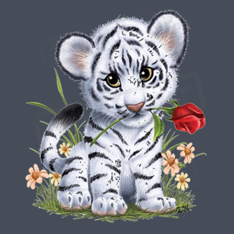 Cute Tiger Cub with Rose Screen Transfer - Pack of 25