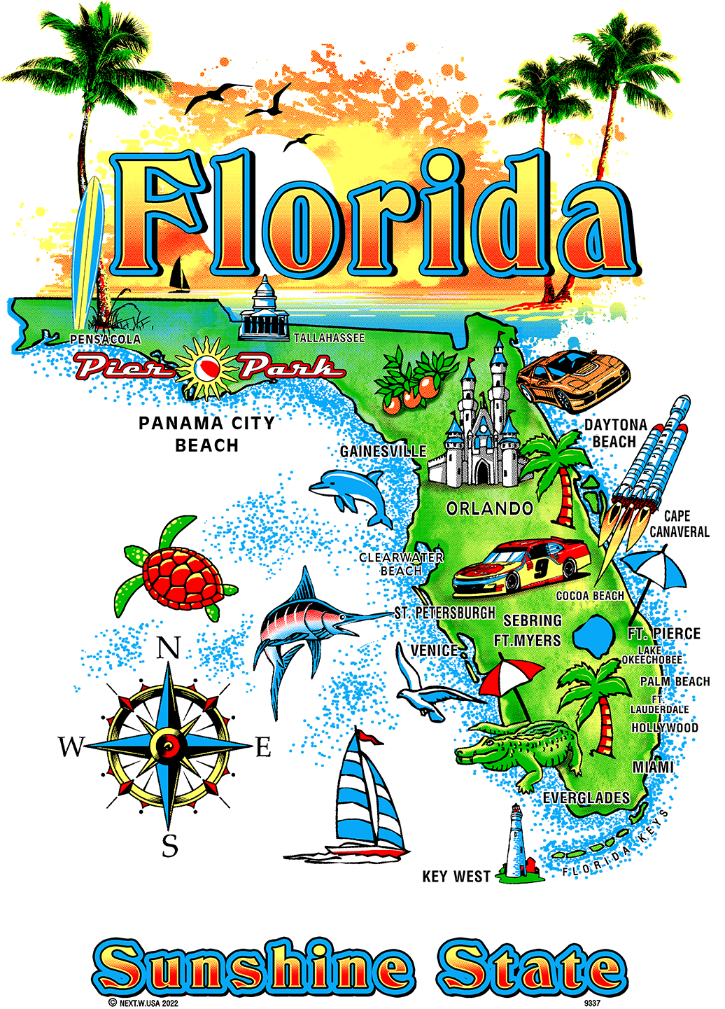 Colorful Florida Map Screen Transfer - Pack of 25