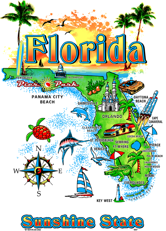 Colorful Florida Map Screen Transfer - Pack of 25