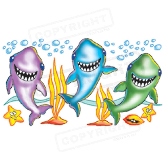 Colorful Cartoon Sharks Screen Transfer - Pack of 25