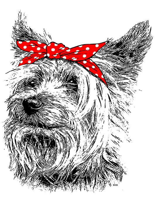 Cute Yorkie with Red Bow Screen Transfer - Pack of 25