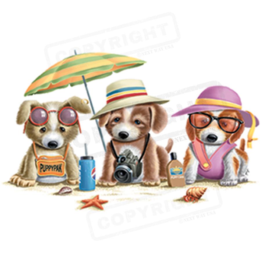 Cute Beach Puppy Trio Screen Transfer - Pack of 25