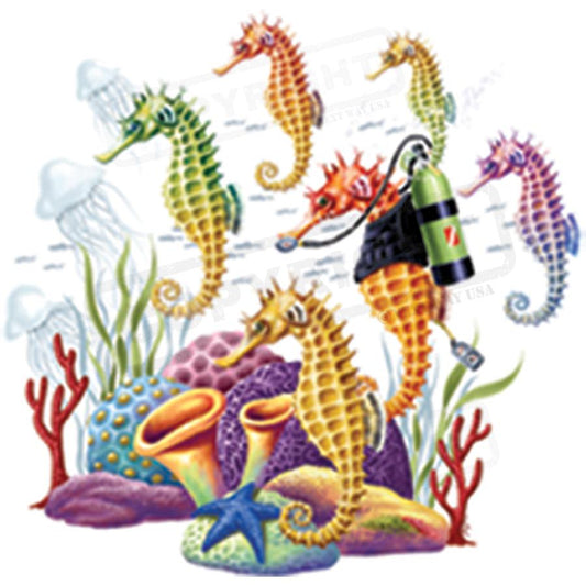 Vibrant Seahorse Scuba Screen Transfer Design - Pack of 25