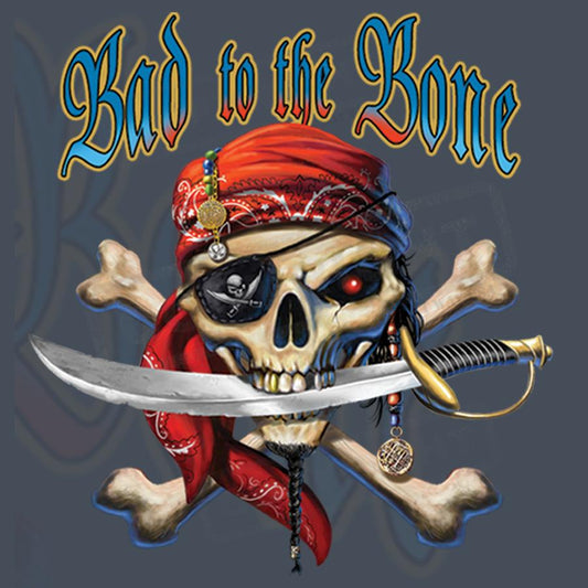 "Pirate Skull Graphic - Bad to the Bone" - Pack of 25